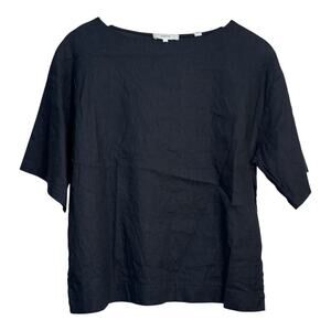 Vince Linen Blend Top Boxy Short Sleeve Relaxed‎ Fit Casual Black XS